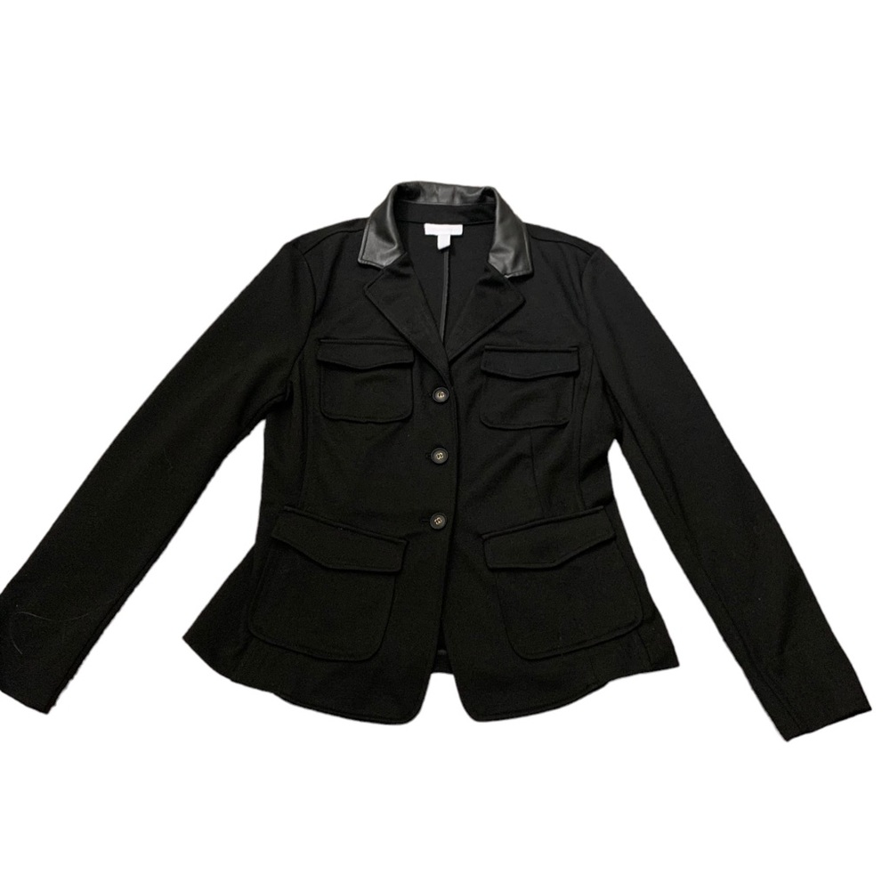 Charter Club Four pocket Faux leather Collar 3 button black Blazer Size M!!